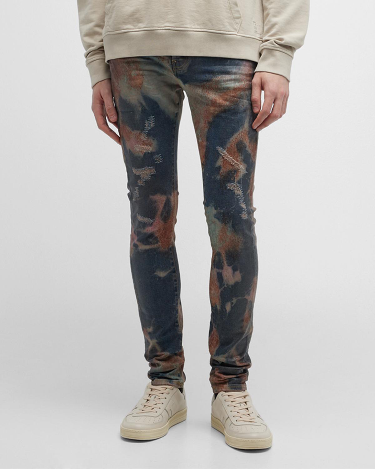 Purple Brand Men's Distressed Slim Fit Jeans With Flash Diamond Design – Black