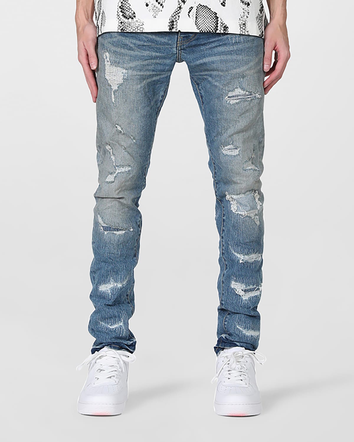 PURPLE Men's Rip/Repair Paint Splatter Jeans | Neiman Marcus