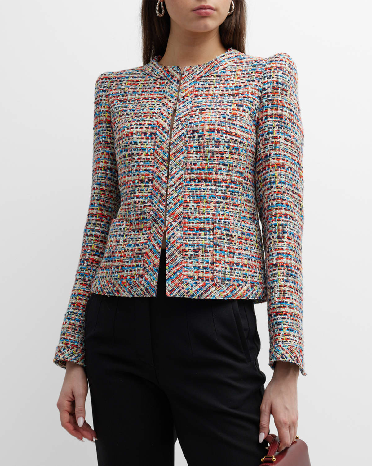 Akris punto Multicolor Check Tweed Short Jacket | Neiman Marcus