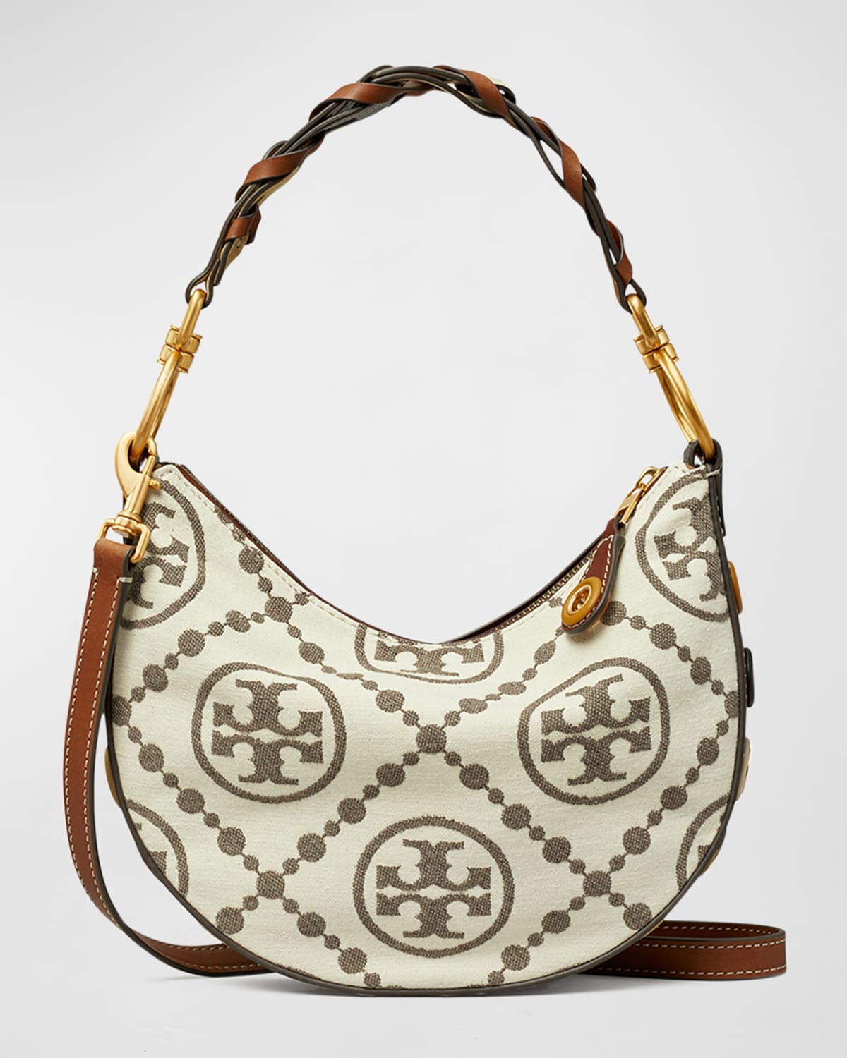 Tory Burch Mini T Monogram Jacquard Crescent Crossbody Bag | Neiman Marcus