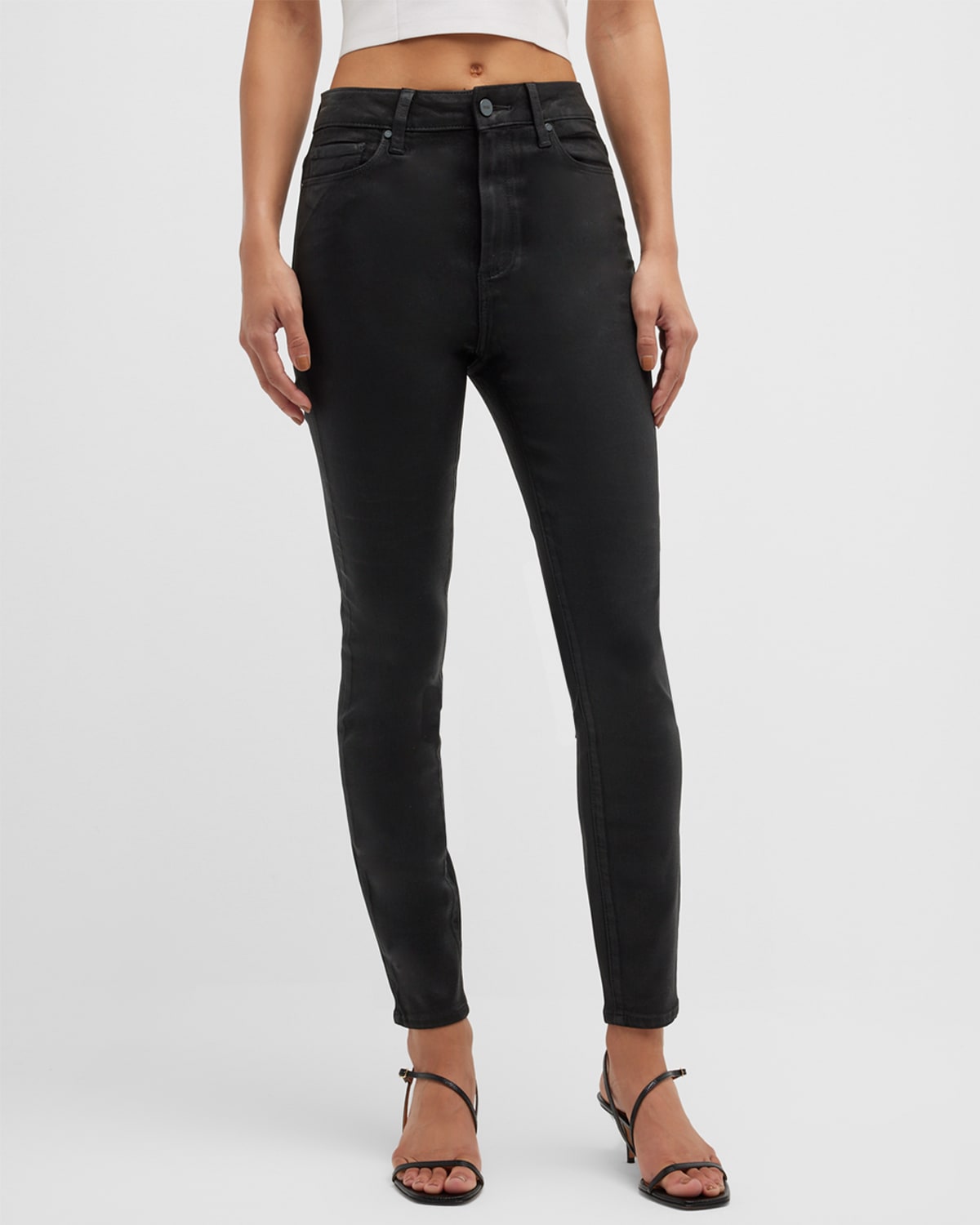 L'Agence Margot Coated High-Rise Skinny Ankle Jeans | Neiman Marcus