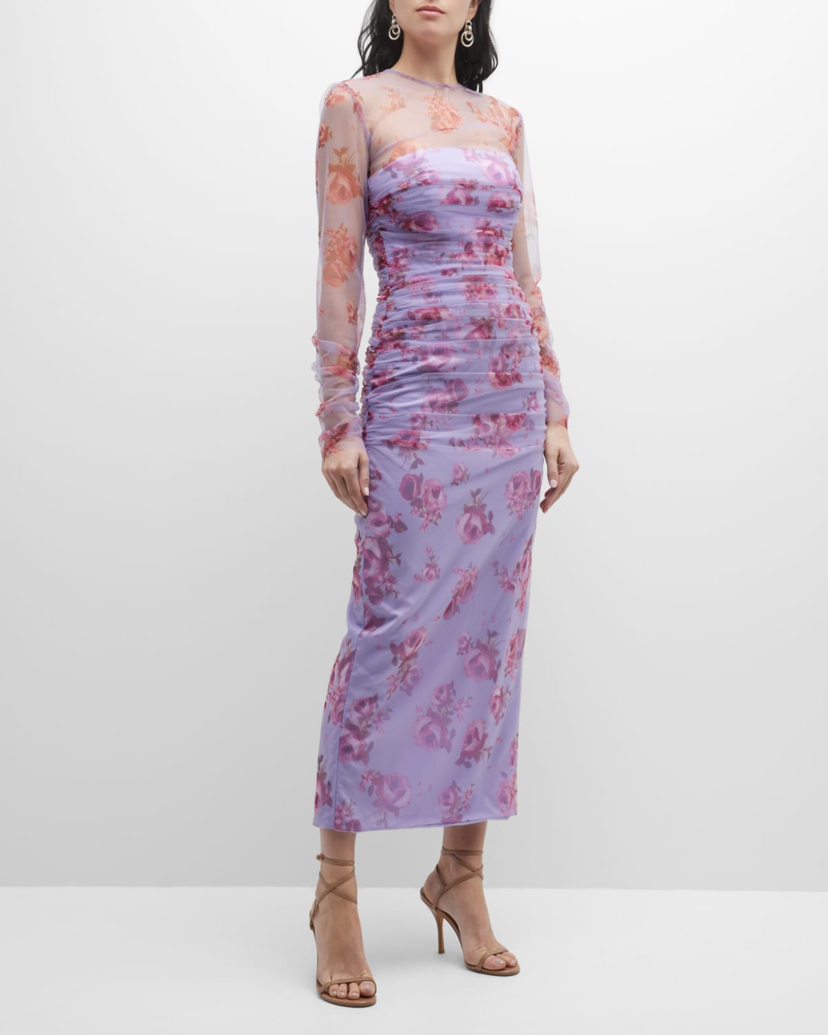 Lela Rose Bow-Shoulder Tiered Tulle Midi Dress | Neiman Marcus