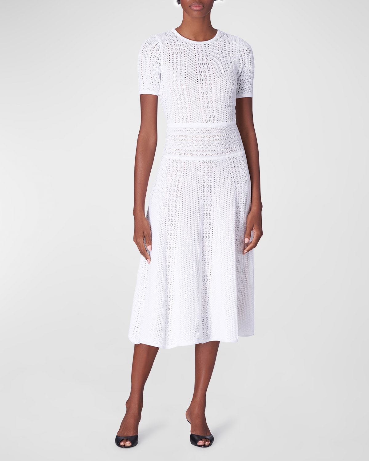 Carolina Herrera Mock-Neck Crochet Knit Midi Dress | Neiman Marcus