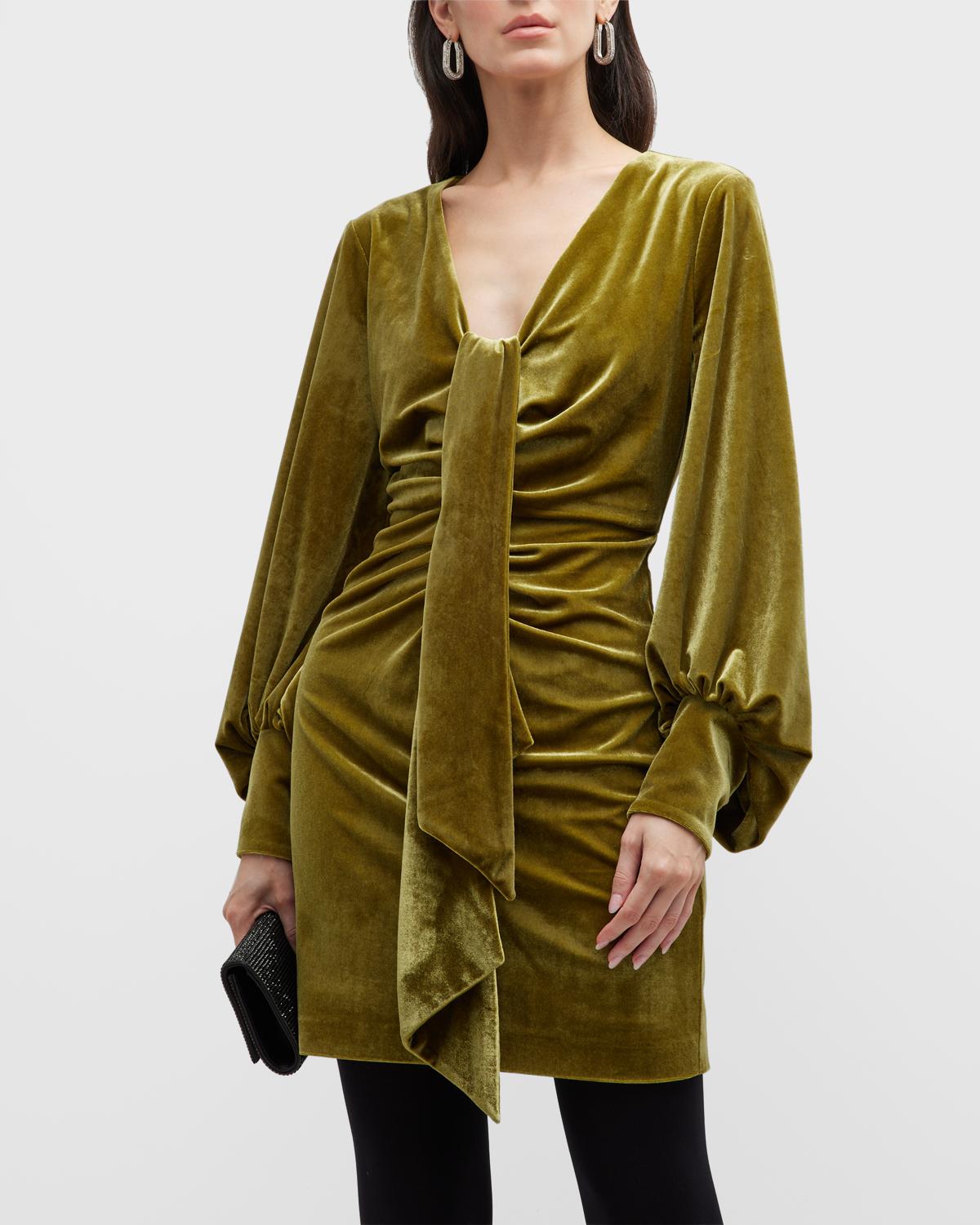 mango green velvet dress One33 Social Draped V-Neck Mini VESTIDO