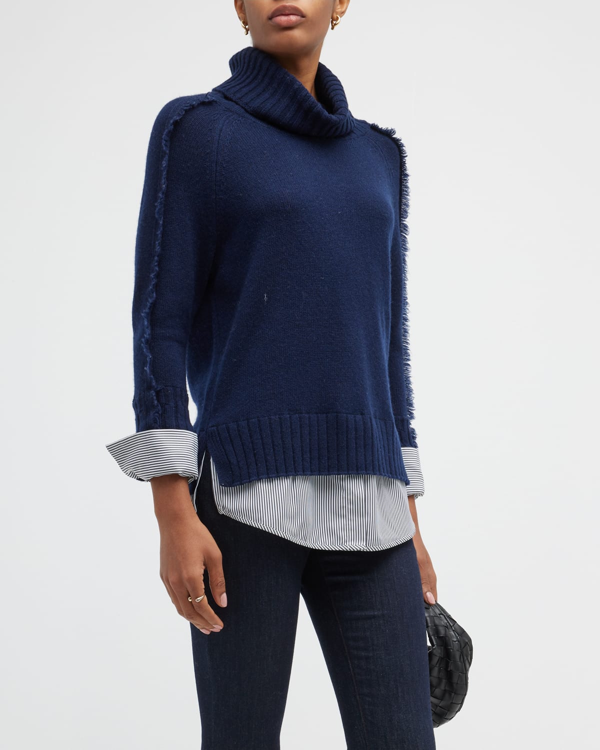 Fringe Turtleneck Long Sleeve Sweater Dress