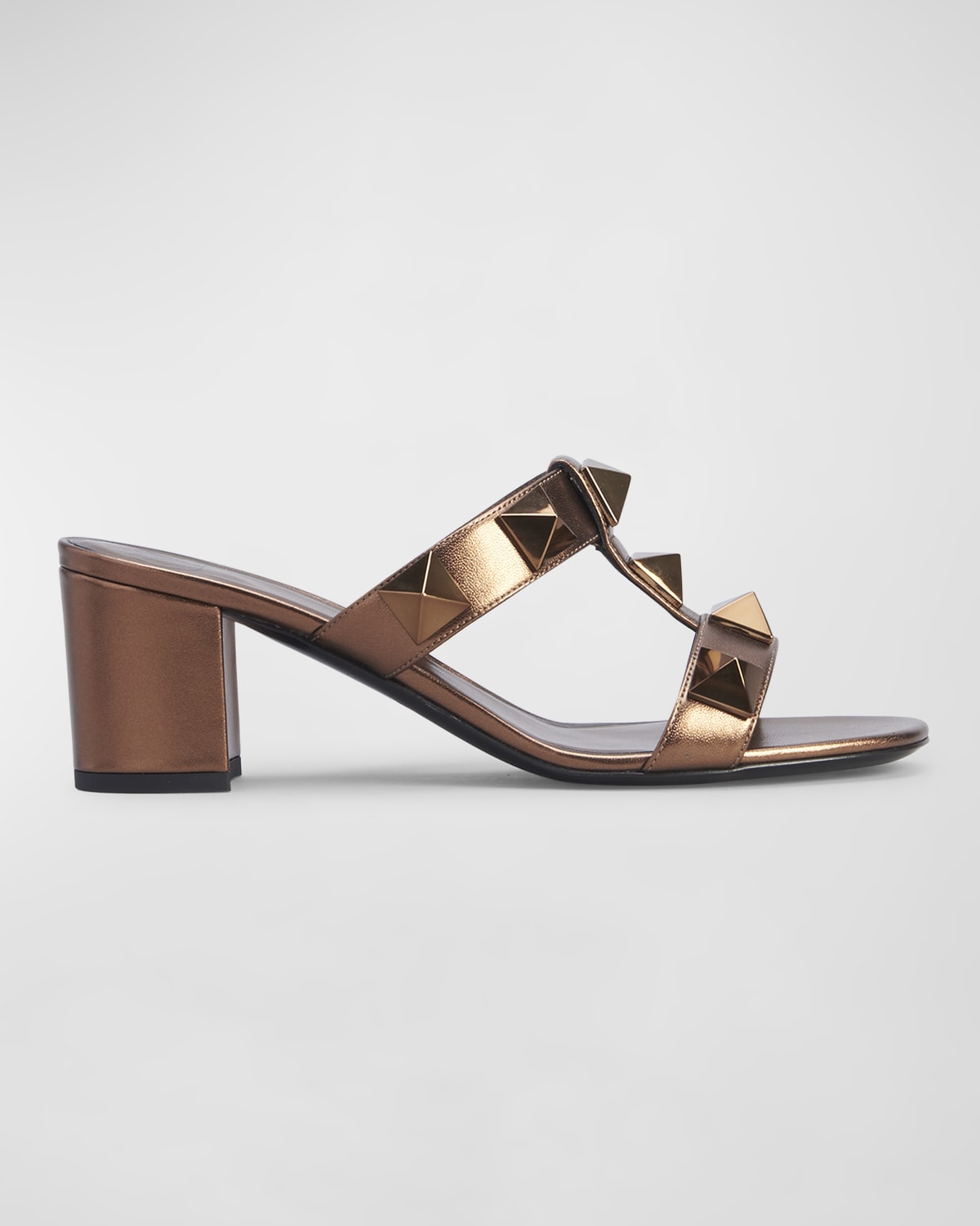 Valentino Garavani Roman Stud T-Strap Flat Slide Sandals | Neiman Marcus