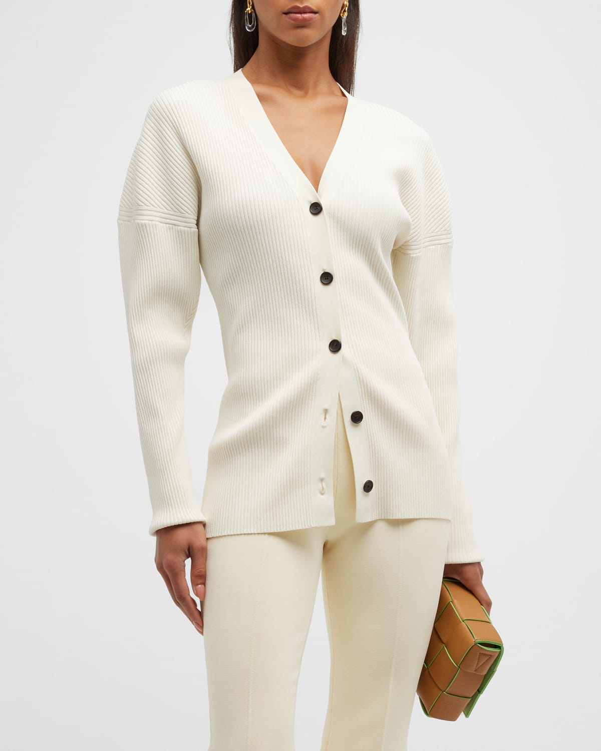 Eileen Fisher Ribbed ButtonFront ShortSleeve Cardigan Neiman Marcus