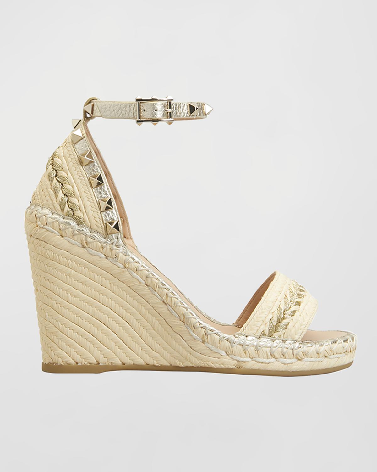 VLTN ESPADRILLE WEDGE SANDALS 25S 90 MM IN GOLDEN BEIGE LAMBSKIN STYLE 9