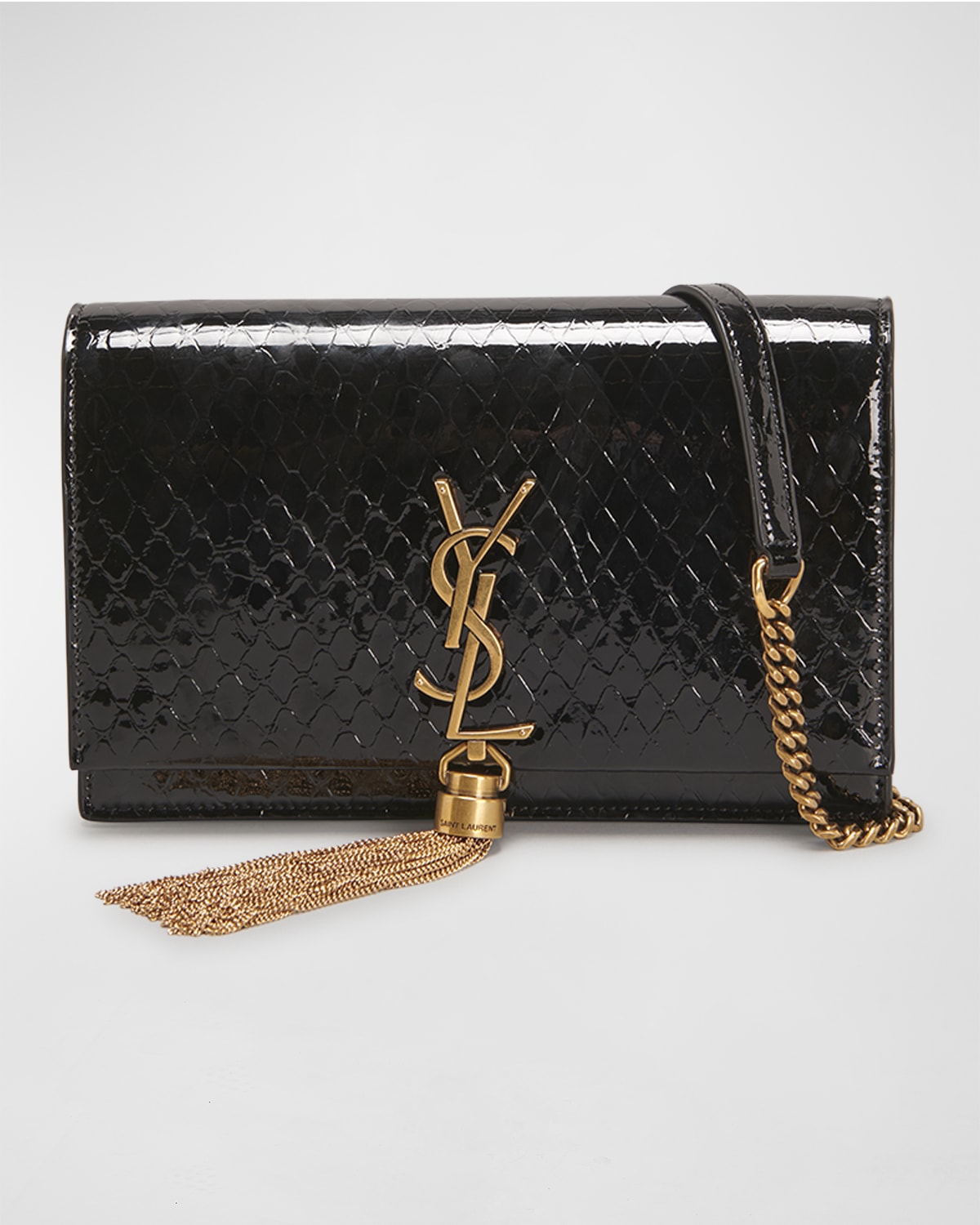 Saint Laurent Kate Metallic Leather Wallet on Chain Neiman Marcus
