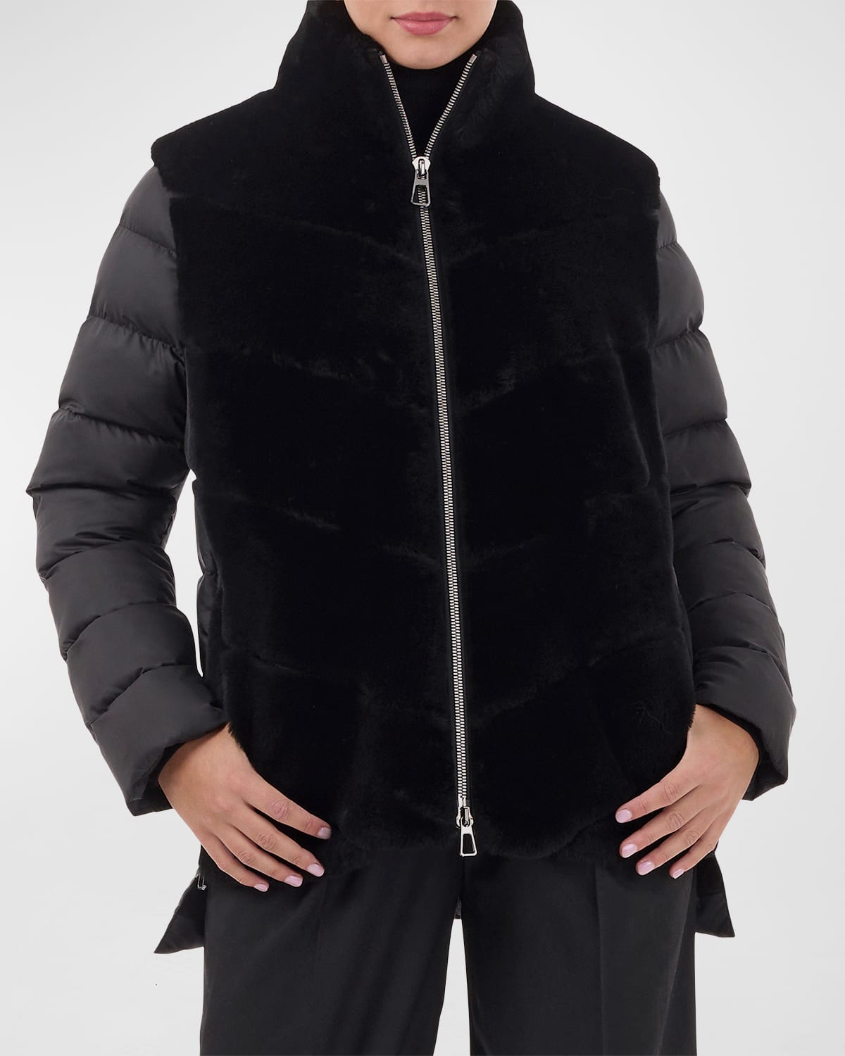 Akris Suede Patchwork Lamb Shearling Jacket Neiman Marcus