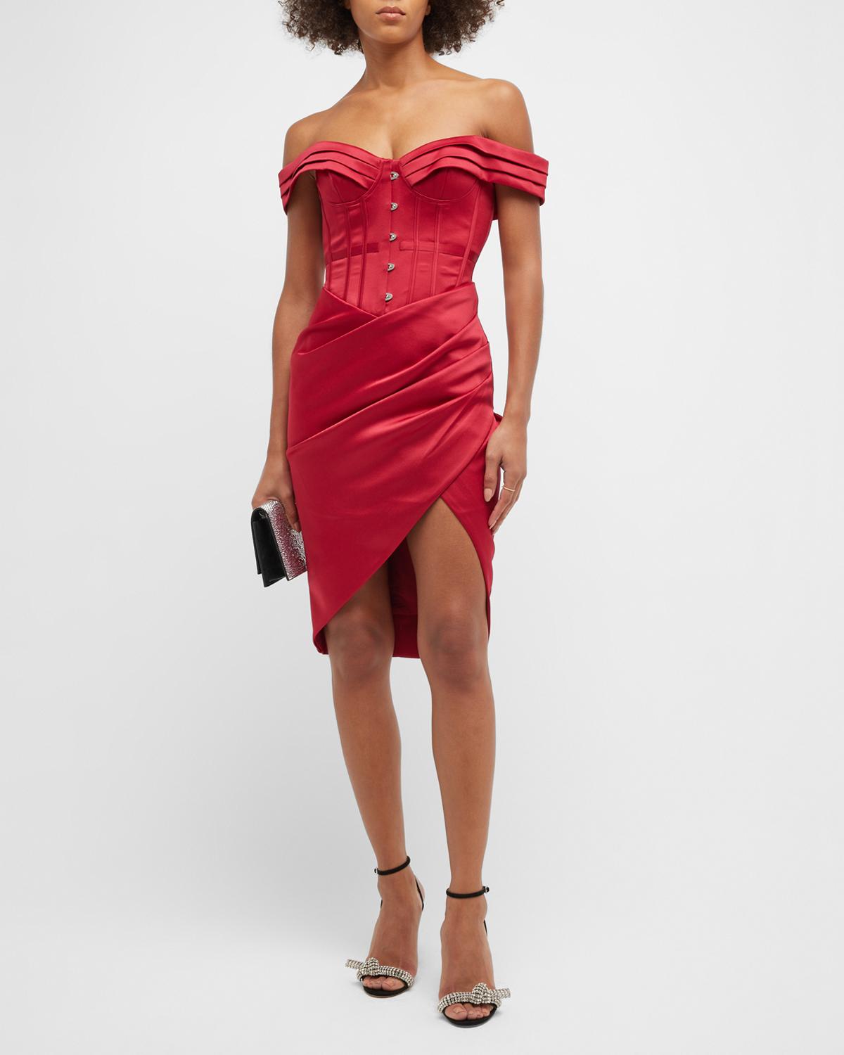 lavish alice burgundy dress Pleated Off-Shoulder Satin Corset Real Bliss Brides - buttercream Ladies dresses A high neckline creates Size:US 10.5