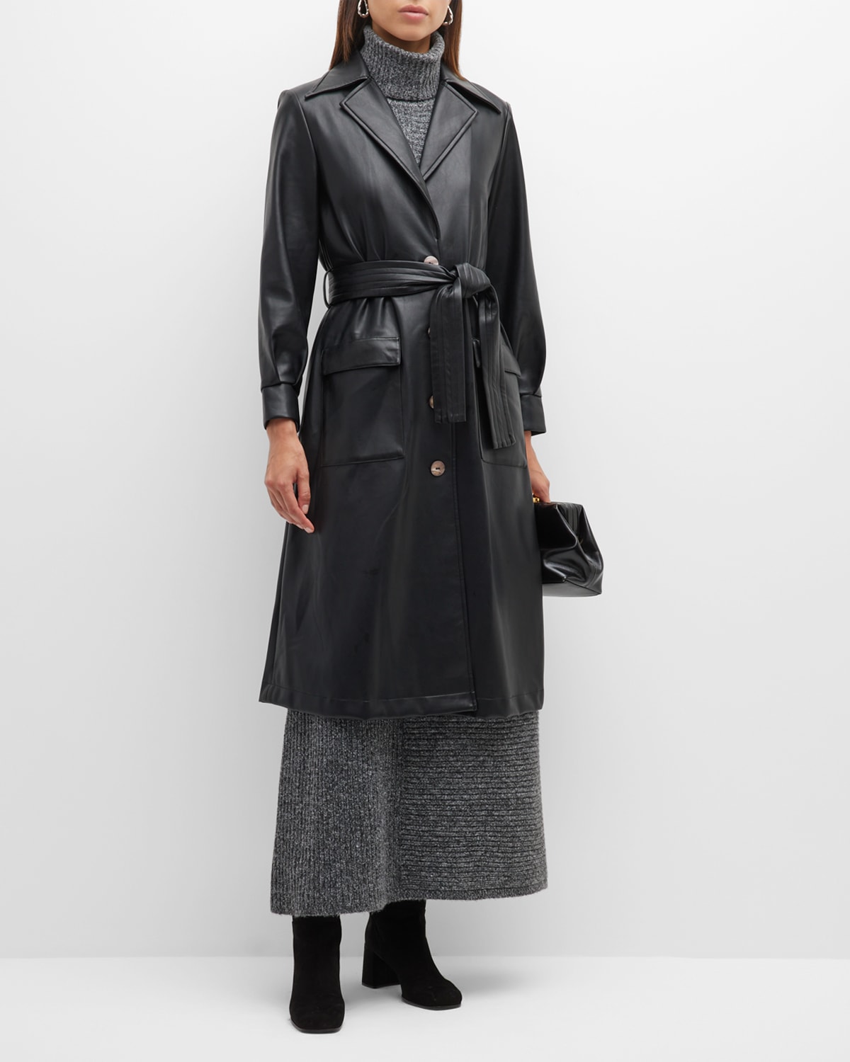 Chloe Ruffle Belted Classic Nappa Leather Trench Coat | Neiman Marcus