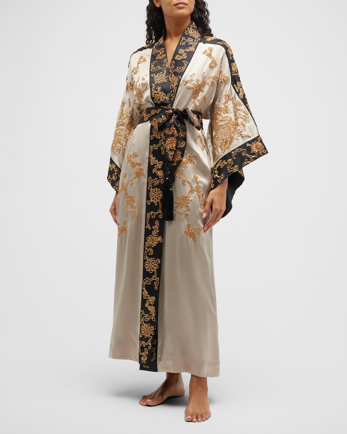Robe De Nuit Josie Natori En Soie Beige - Taille XS/S, Manches Kimono, Neuve Sans Ceinture (défaut)
