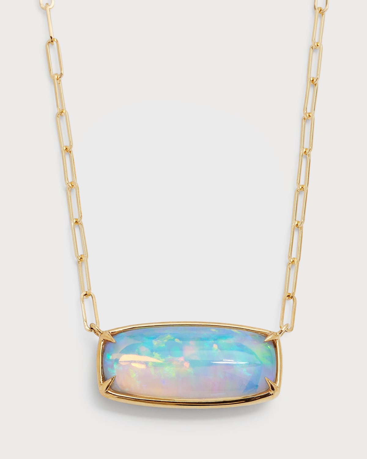 David Kord 18K Yellow Gold Necklace with Cushion Opal on Paper Clip