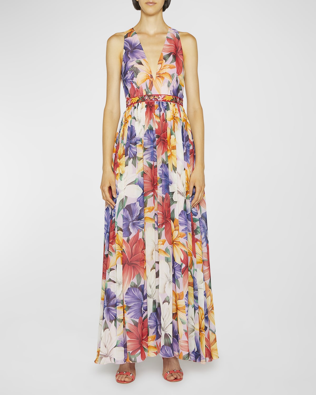 Etro Bold Floral-Print Tiered Asymmetric High-Low Dress | Neiman Marcus