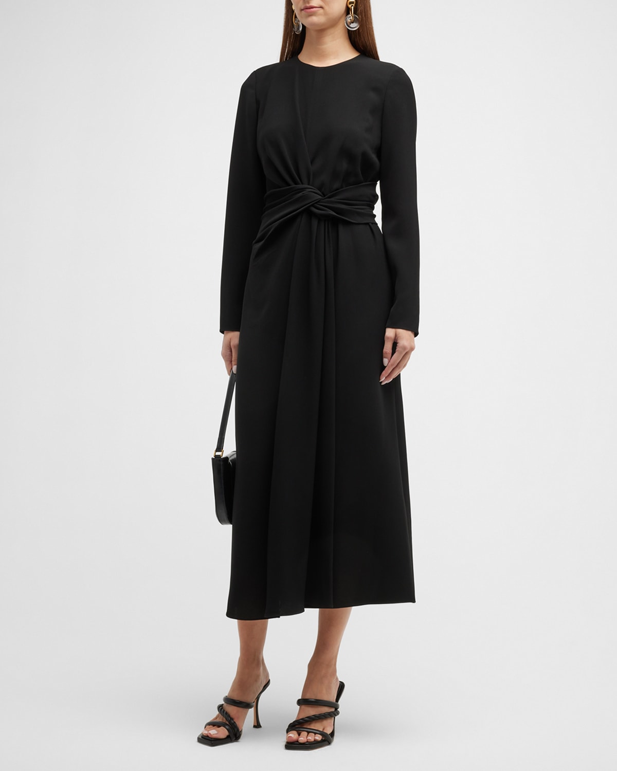 Lafayette 148 New York Long-Sleeve V-Neck Midi Dress | Neiman Marcus