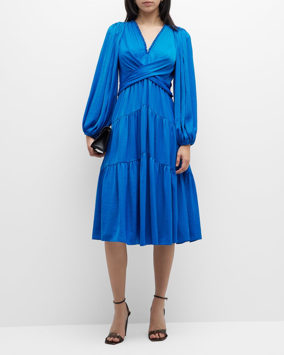 Milly lorian wildflower blouson-sleeve midi dress | Neiman Marcus