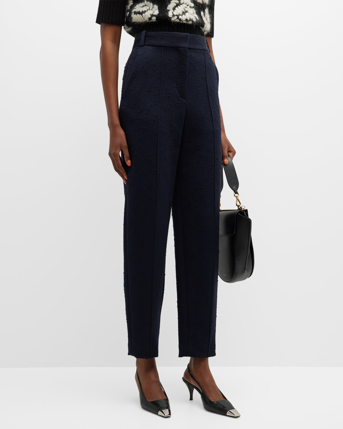 Tory Burch Cropped Flare Twill Trousers | Neiman Marcus