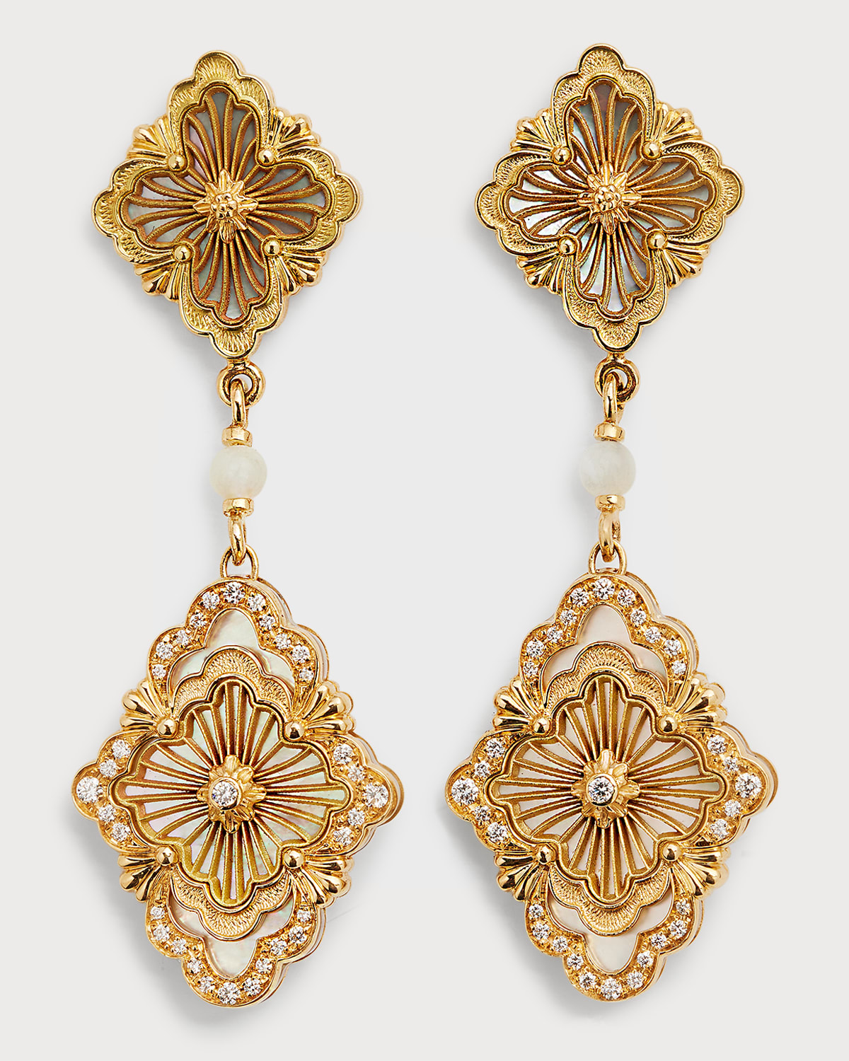 Buccellati Opera Tulle Pendant Earrings in MotherofPearl with Diamonds and 18K Yellow Gold
