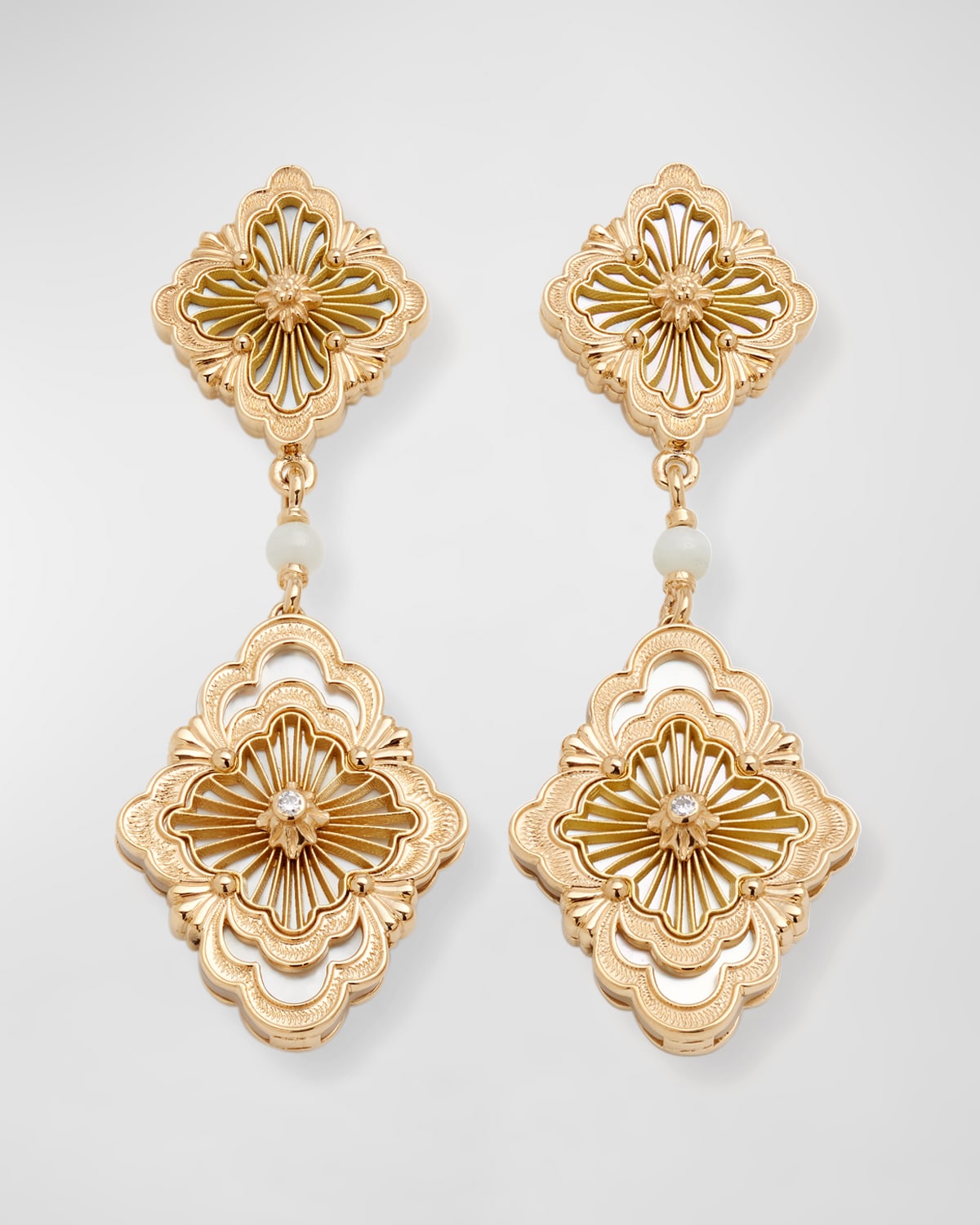 Buccellati Opera Tulle Pendant Earrings in MotherofPearl with Diamonds and 18K Yellow Gold