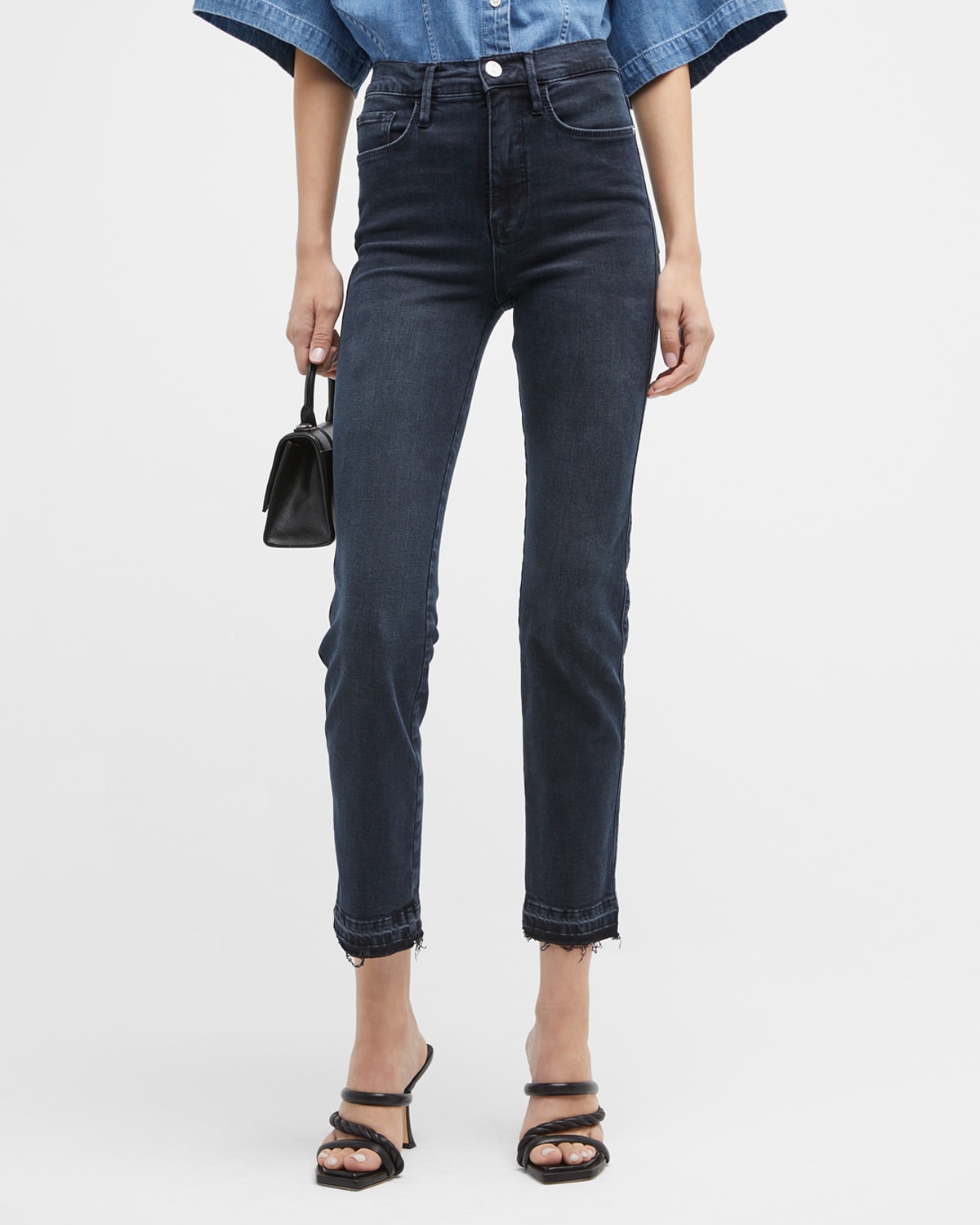 FRAME Le High Straight Slim Coated Ankle Jeans Neiman Marcus