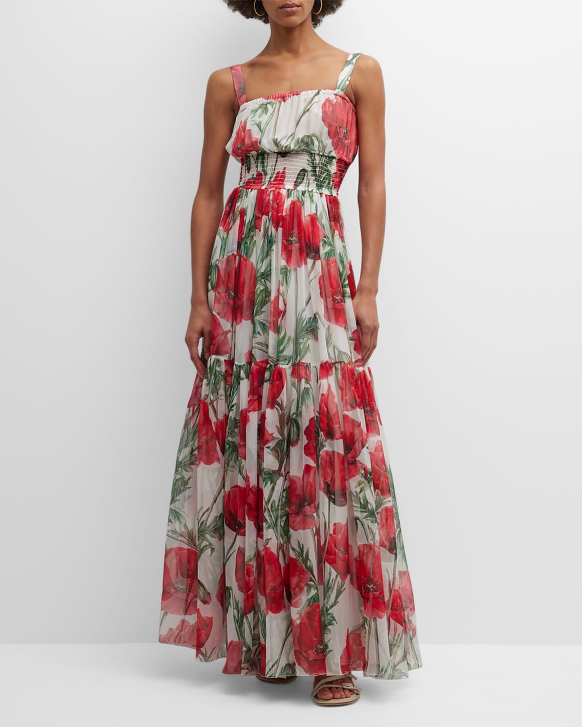 Elegant Sweet Floral Print Tiered Party Maxi Dress main image 1