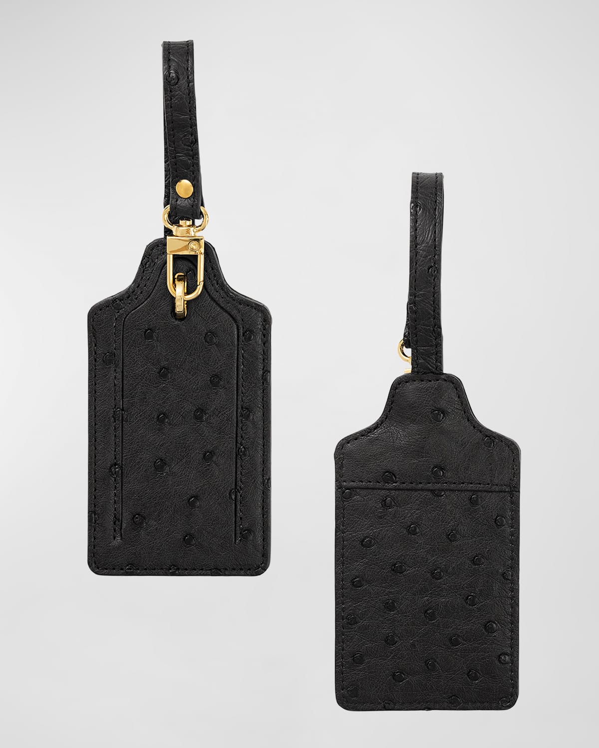 Abas Ostrich Leather Luggage Tag, Set of 2 Black