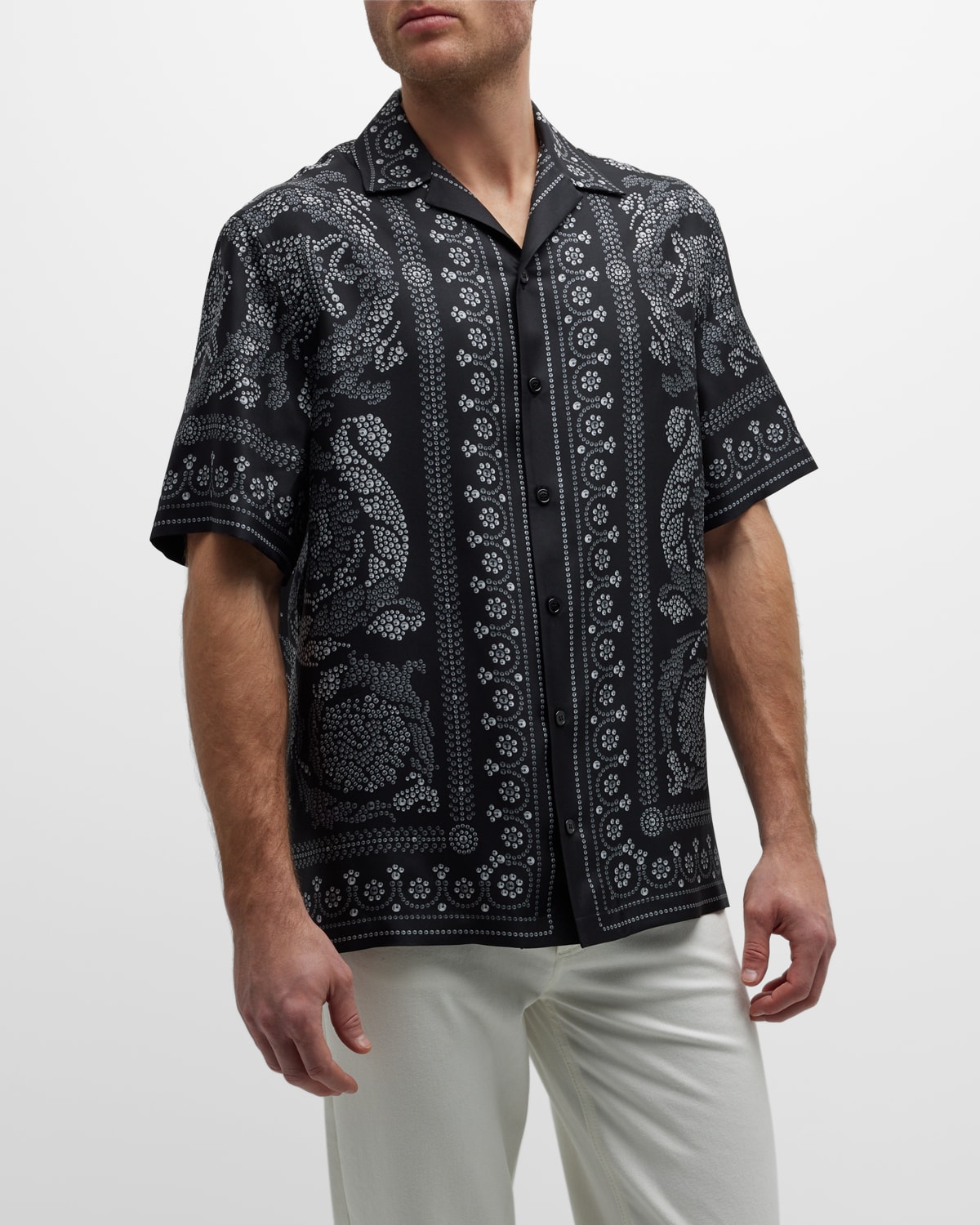 Versace Men's Barocco Silk Camp Shirt Neiman Marcus