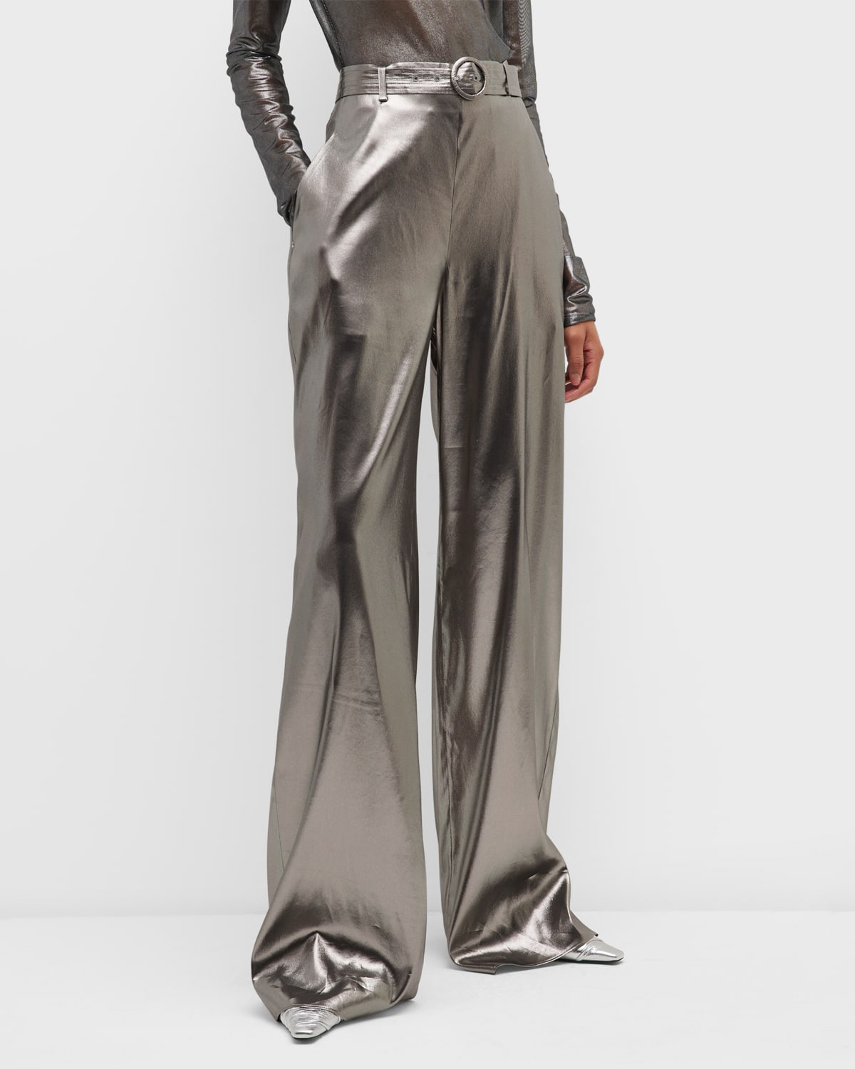 LAPOINTE Metallic Silk Belted Trench Coat | Neiman Marcus