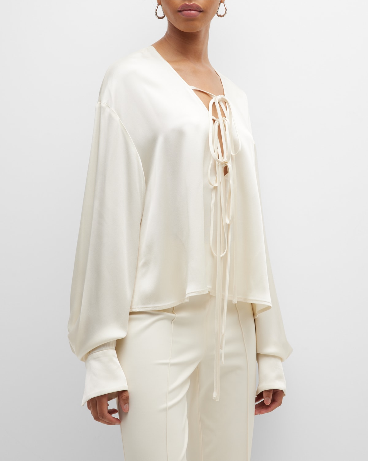 Floral Tie Neck Shoulder Detail Blouse