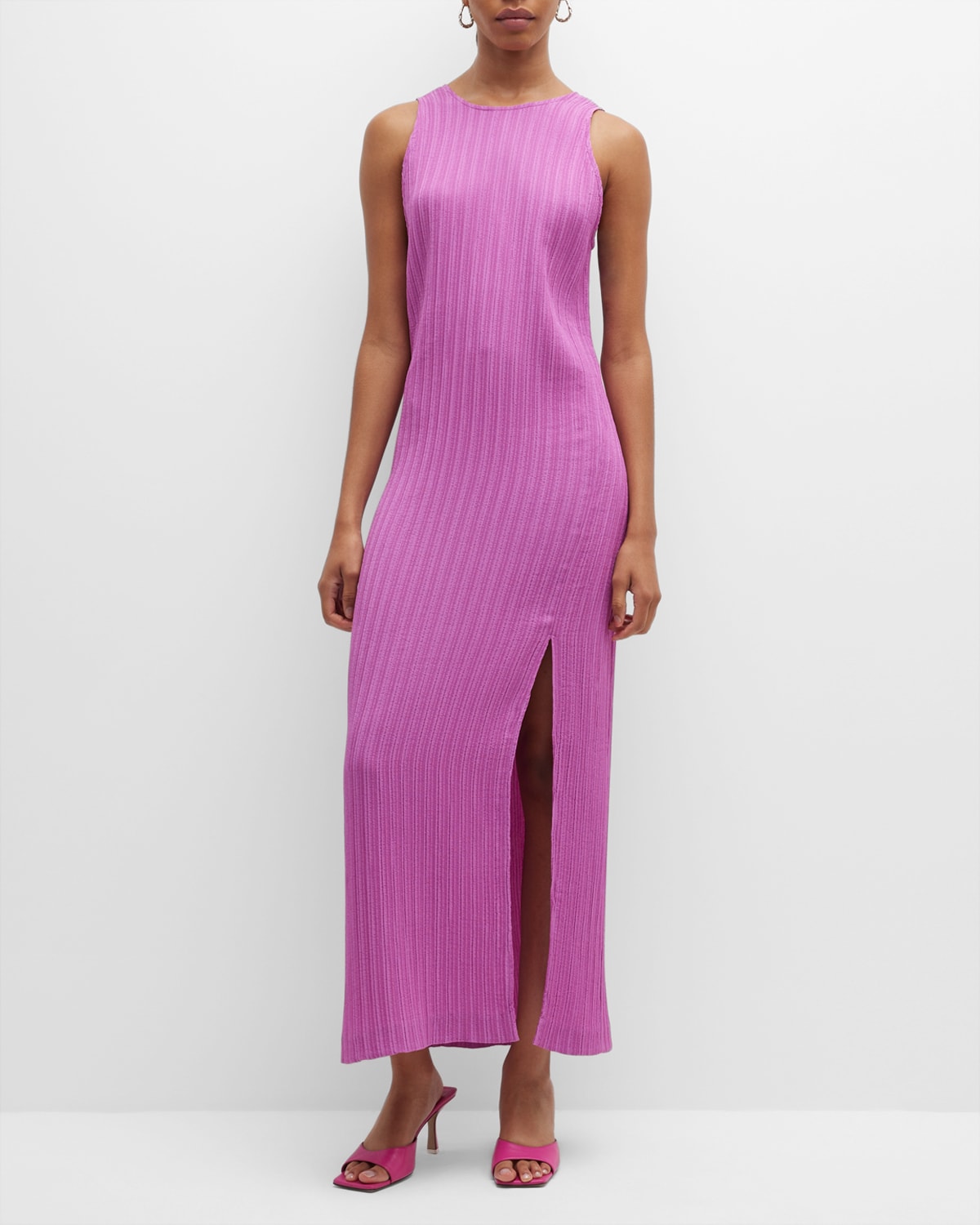 LAPOINTE Drape Neck SideSlit Satin Maxi Dress Neiman Marcus