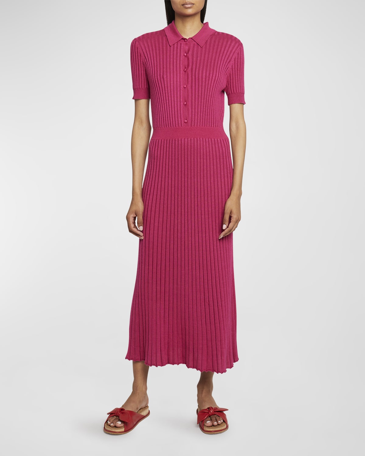 Carolina Herrera Button-Front Striped Midi Dress with Side Knot Detail ...