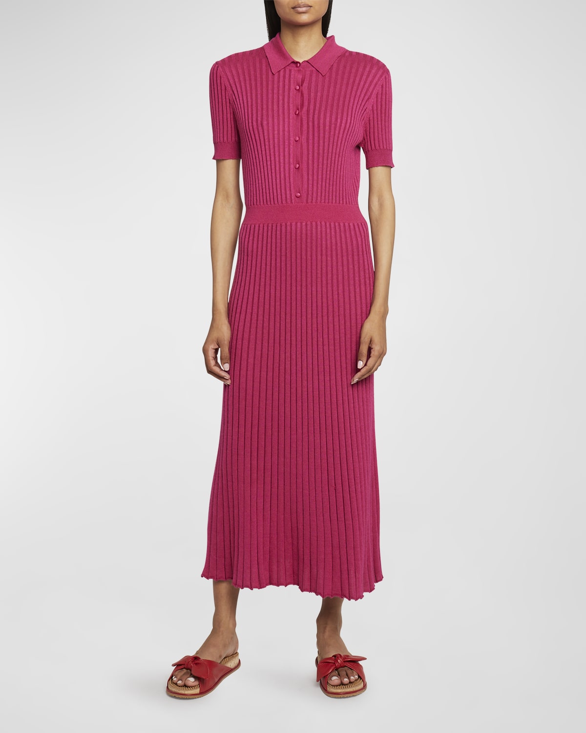 Carolina Herrera ButtonFront Striped Midi Dress with Side Knot Detail