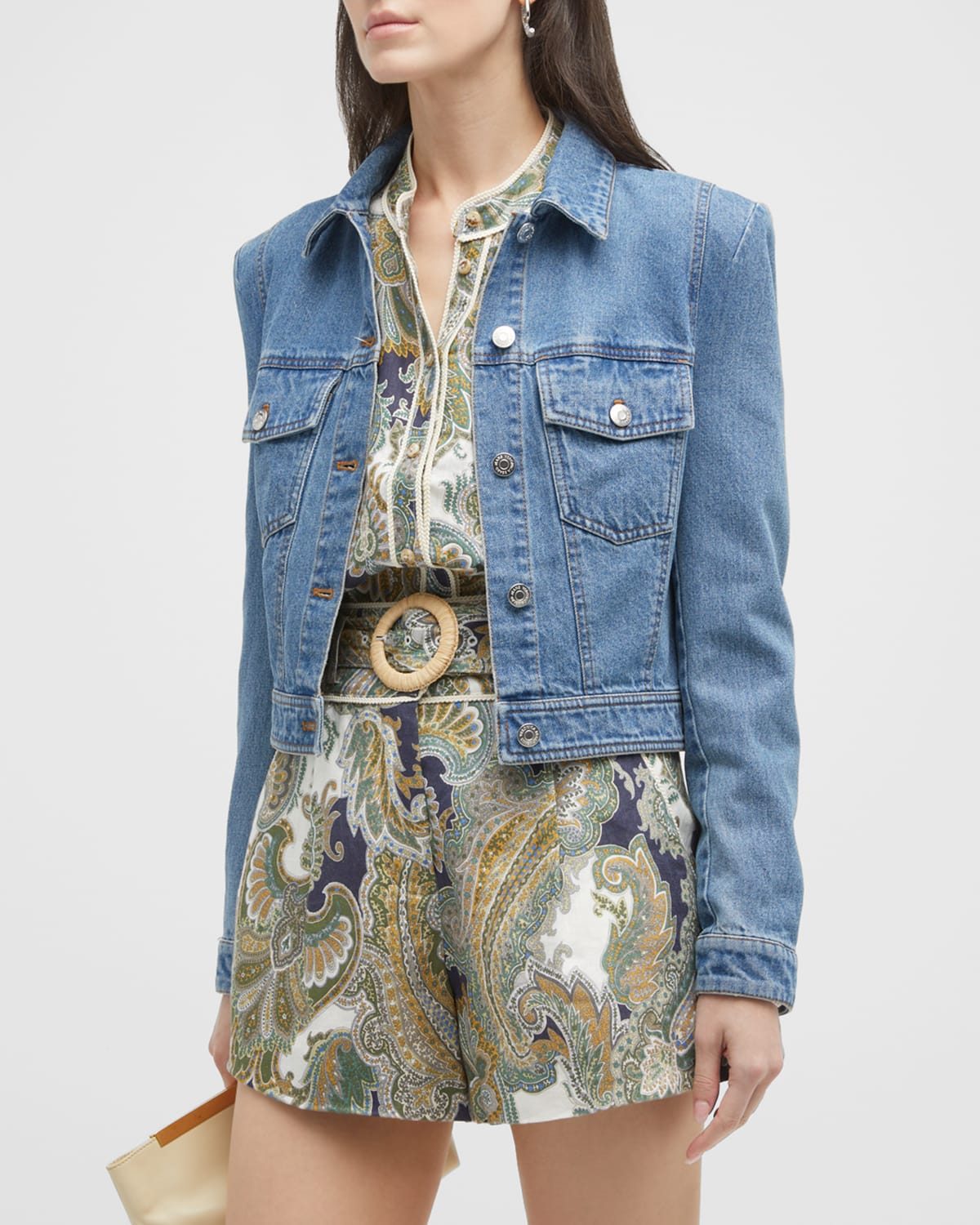 Veronica Beard Jeans Raina Short-Sleeve Denim Jacket | Neiman Marcus