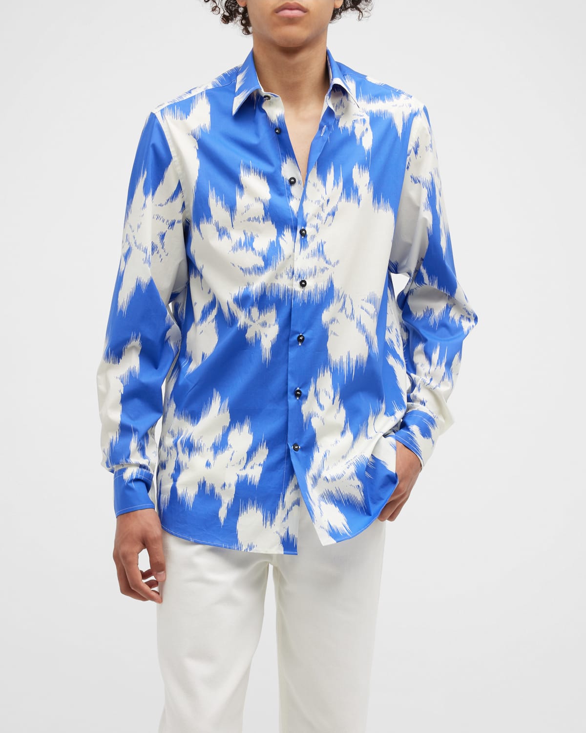 Men's Tropical Polo Shirt In Firebird White Blue