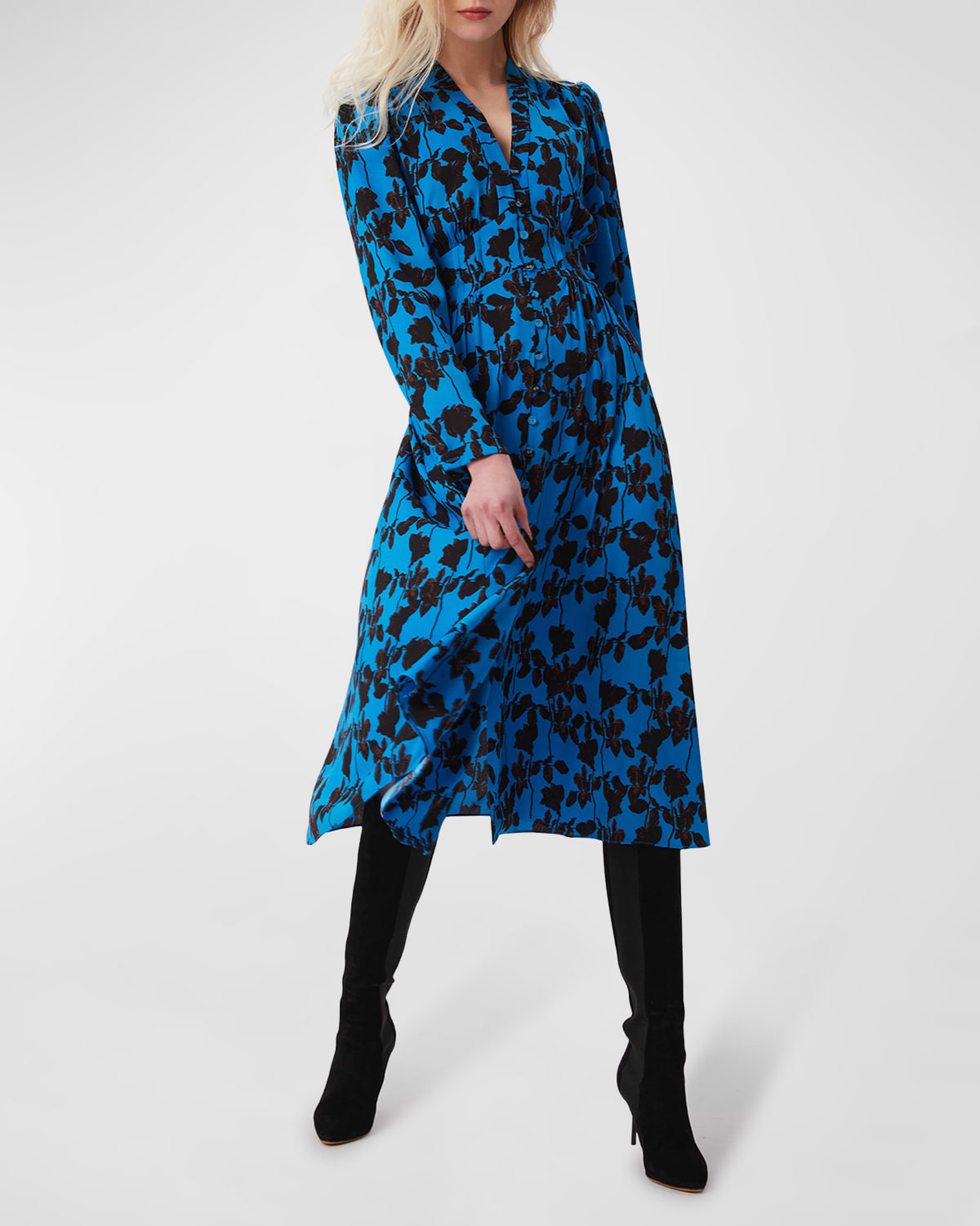Joie Sami FloralPrint Wrapped Midi Dress Neiman Marcus