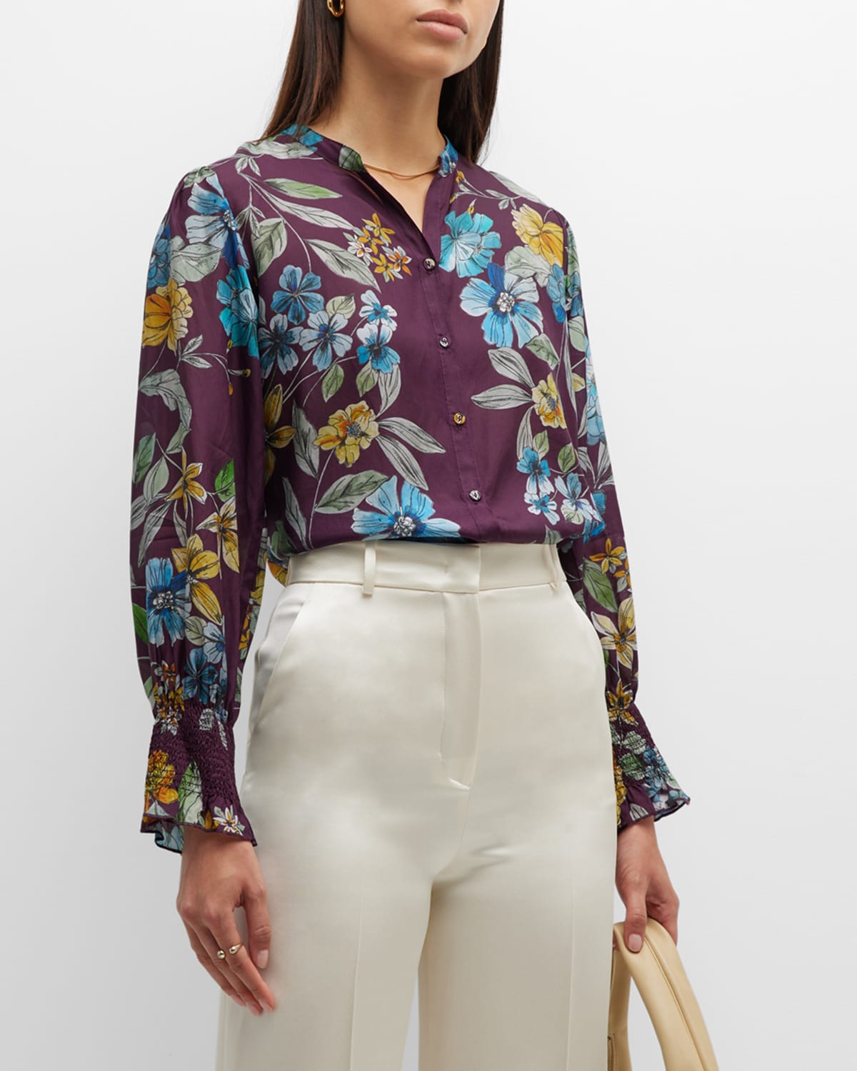 Johnny Was Plus Size Sekai Vacanza StampPrint Silk Blouse Neiman Marcus