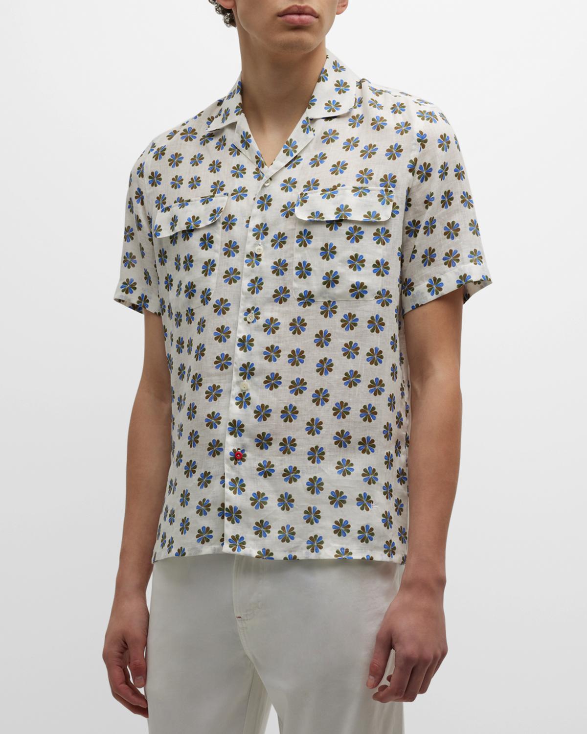 Chemise Garçon Isaia En Lin Imprimé Floral - Taille 10 (M) - NEUVE Avec Étiquette - Made In Italy