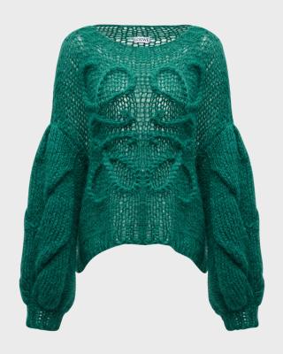 LOEWE Colors Long Sleeve Tee ロングスリーブニット Loewe Anagram Cable-Knit Sleeve Sweater | Neiman Marcus