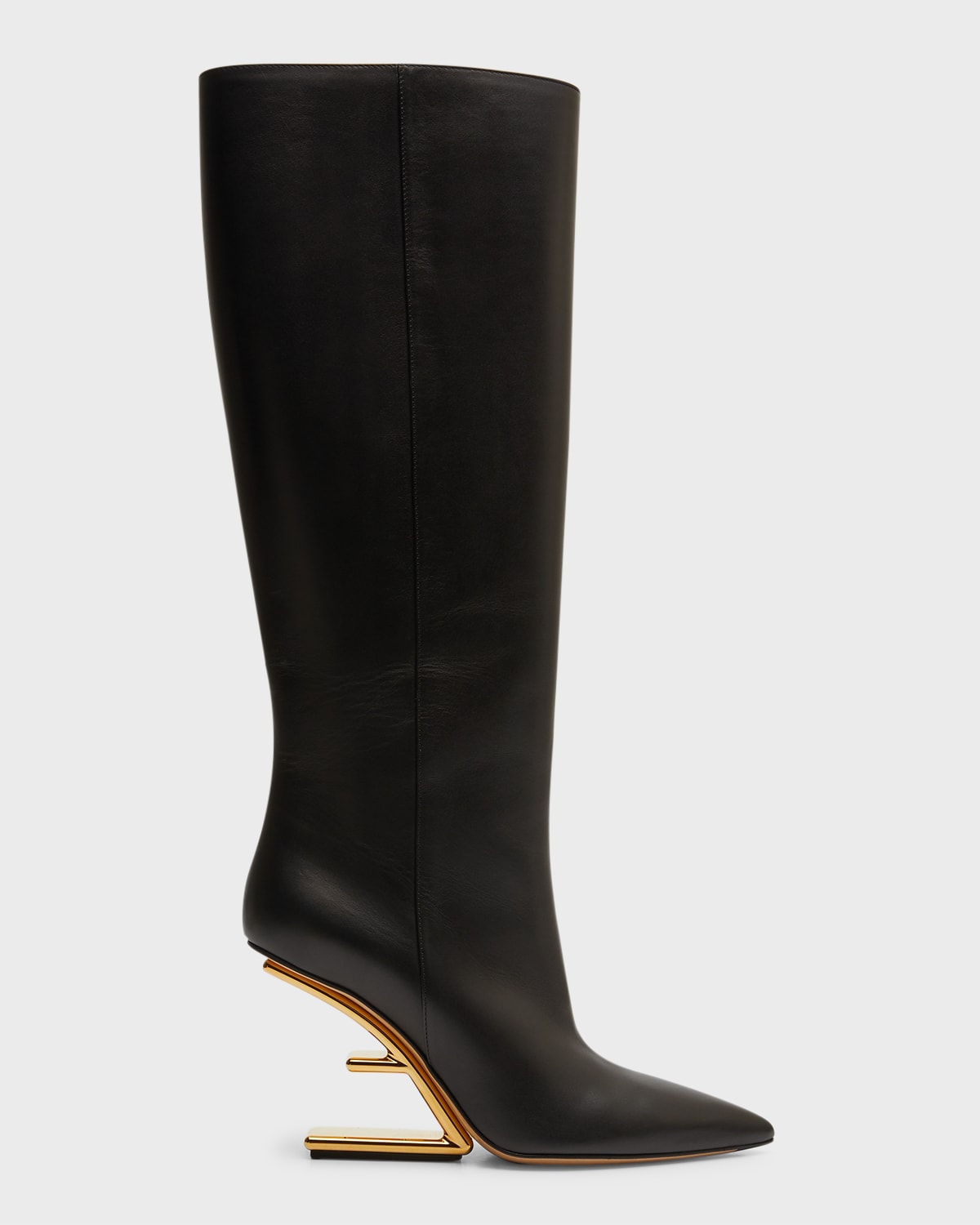TOM FORD Calfskin Chain-Heel Knee Boots | Neiman Marcus
