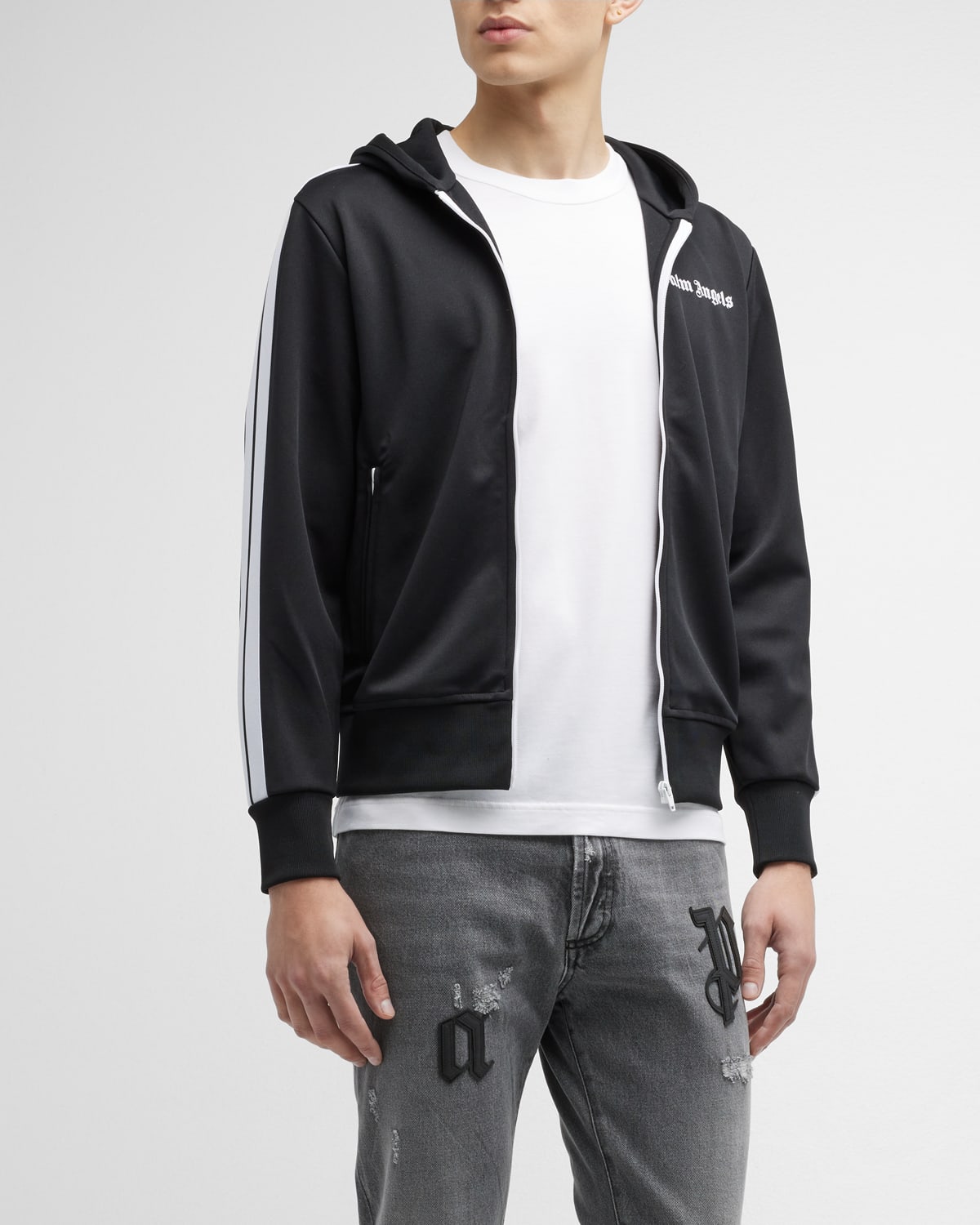 Palm Angels Men's Two-Tone Hooded Track Jacket | Neiman Marcus