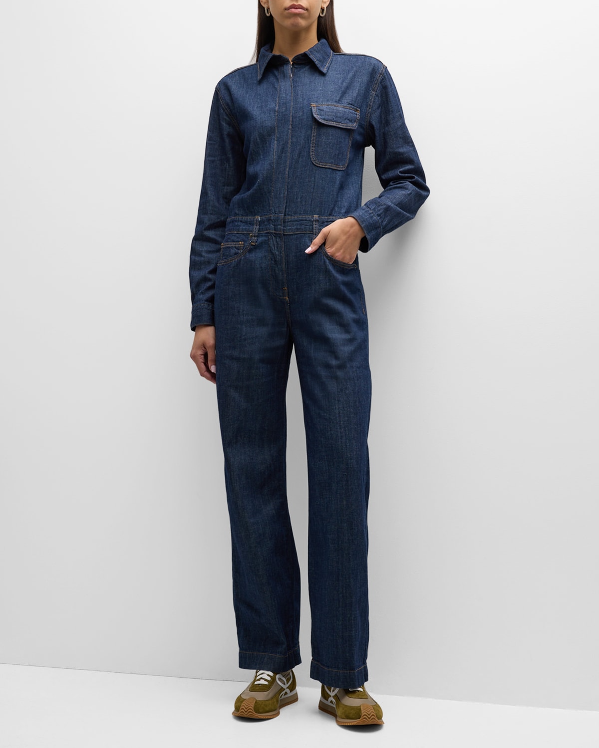 MOTHER The Racer Denim Jumpsuit Neiman Marcus