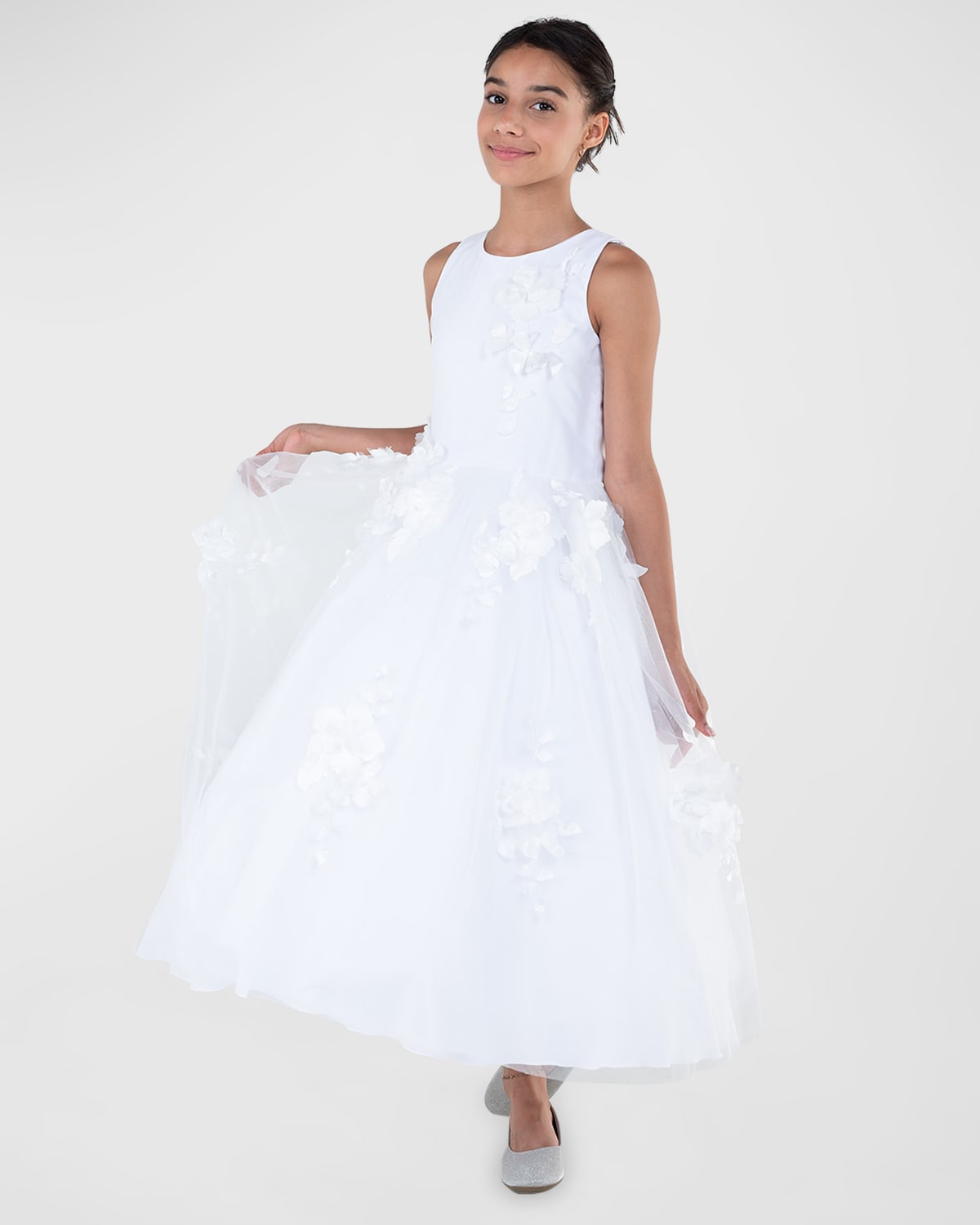 White Label by Zoe Girl's Eliana 3D Flower Embellished Tulle Dress, Size 412 Neiman Marcus