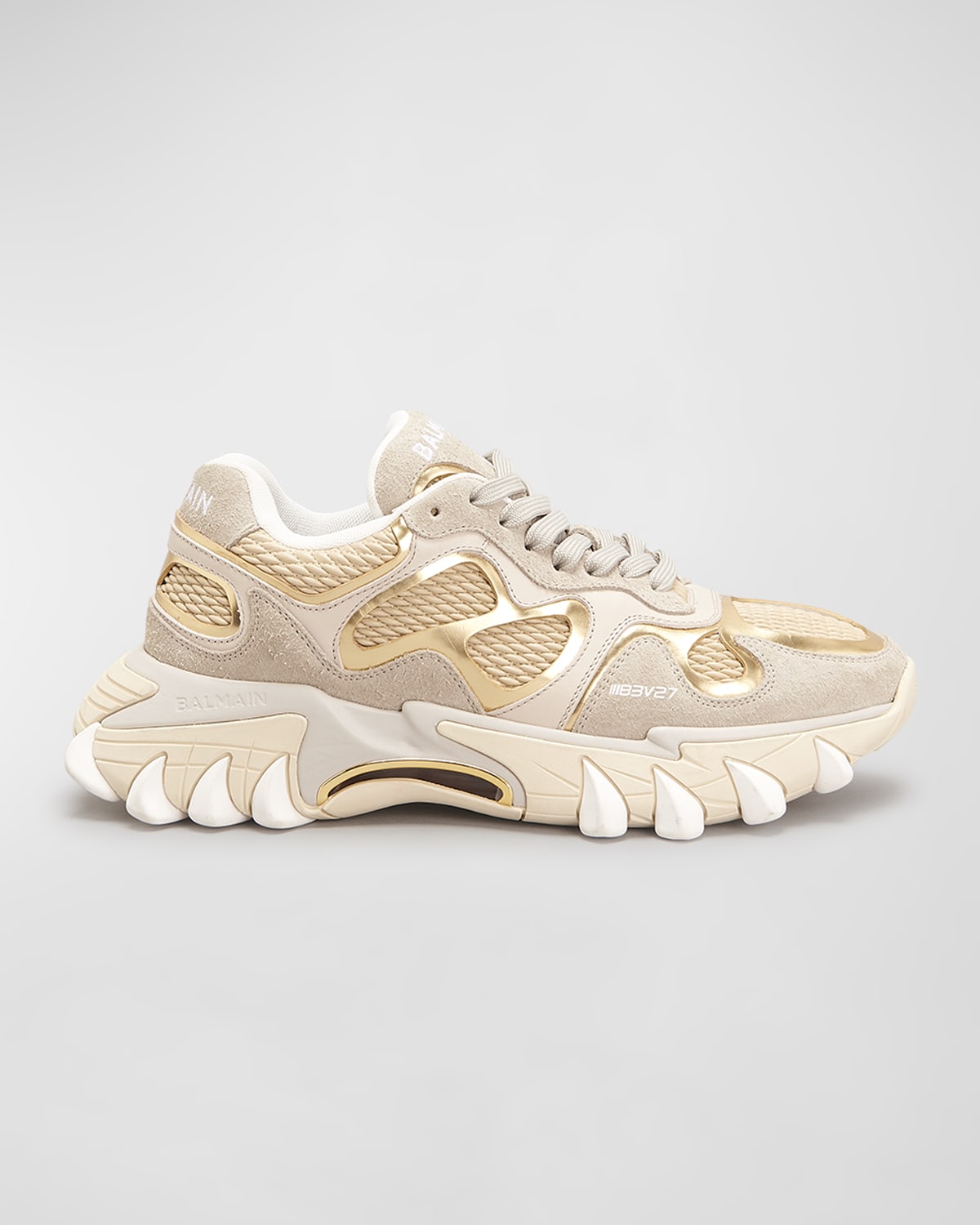 Balmain Beige Calf Leather Bos Taurus Athletic Sneakers