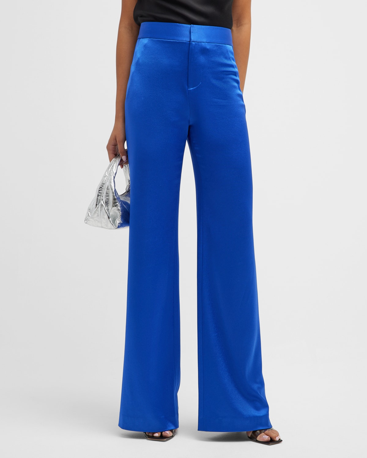 Alice + Olivia Teeny Satin Fit-and-Flare Bootcut Pants | Neiman Marcus