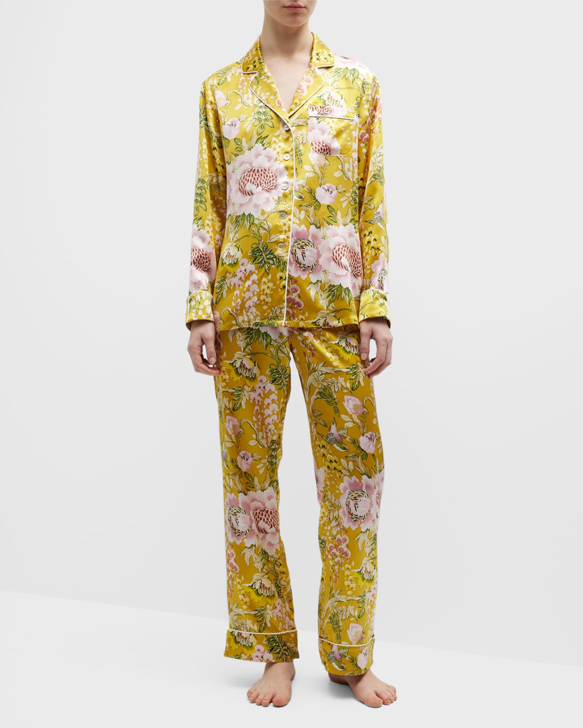 Olivia Von Halle Lila Silk Map-Print Pajama Set | Neiman Marcus