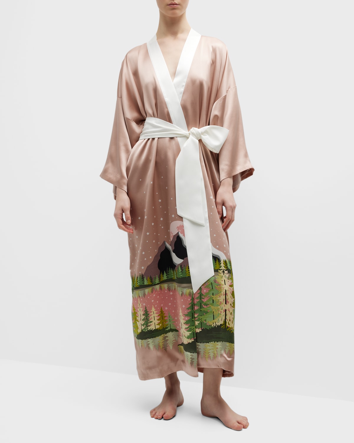 Olivia Von Halle Capability Long FloralPrint Silk Robe Neiman Marcus