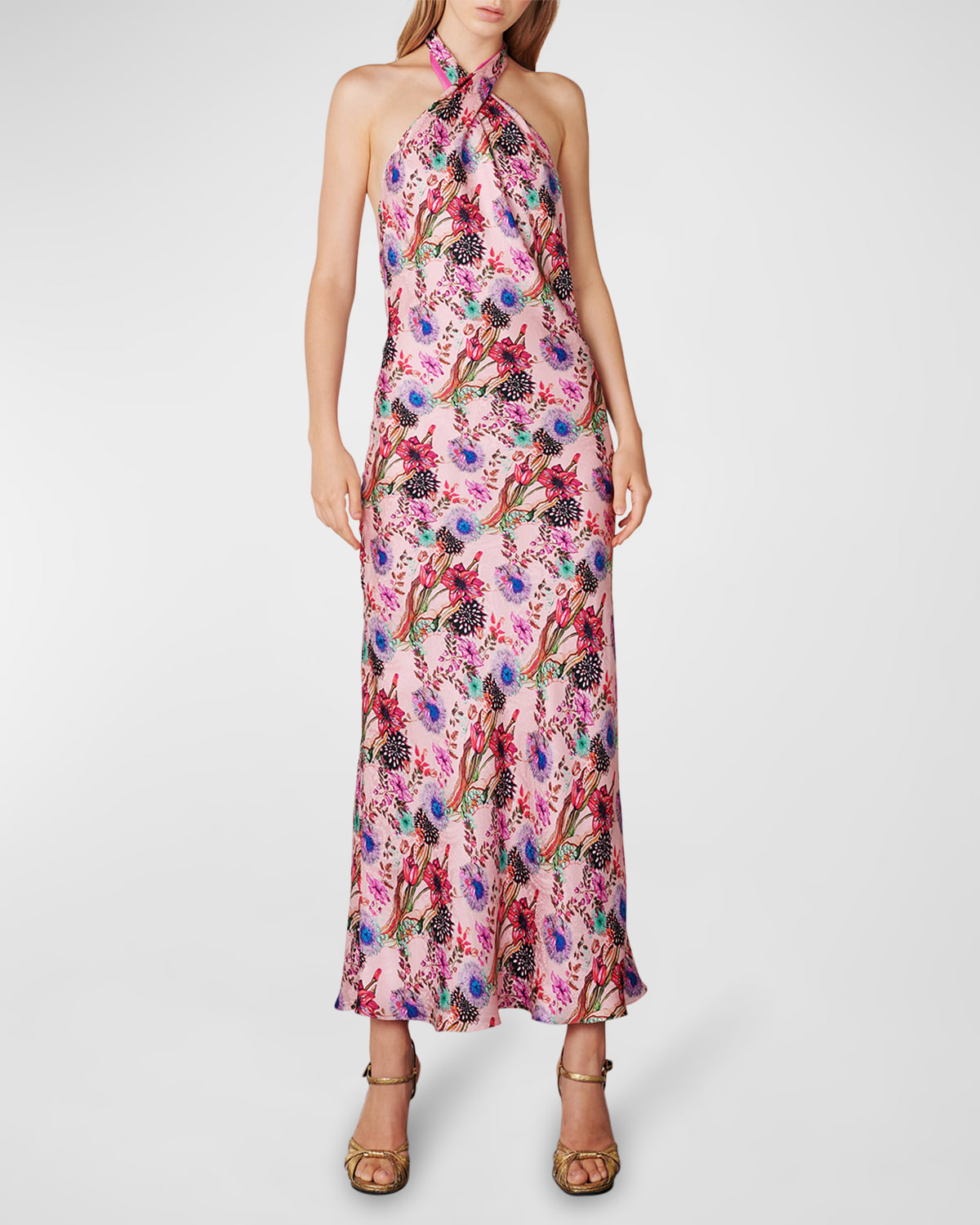 Adriana Iglesias Candy Floral-Print Halter Maxi Wrap Dress | Neiman Marcus
