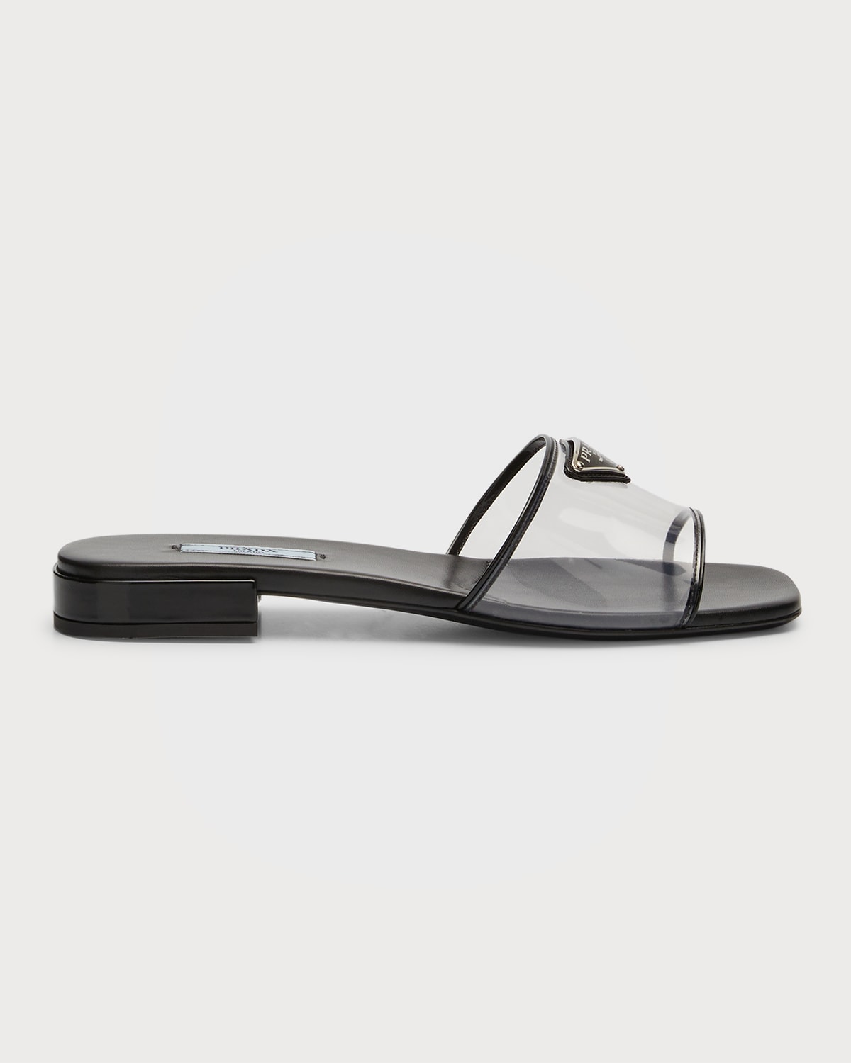 Prada Calfskin Logo Flat Slide Sandals Neiman Marcus
