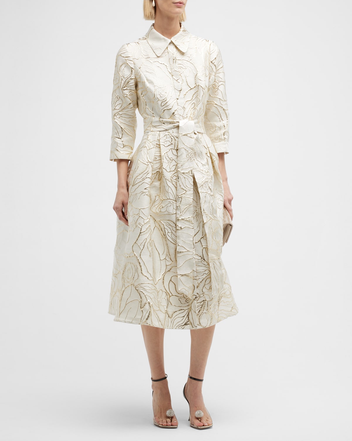 rickie freeman for teri jon floral lace midi shirtdress